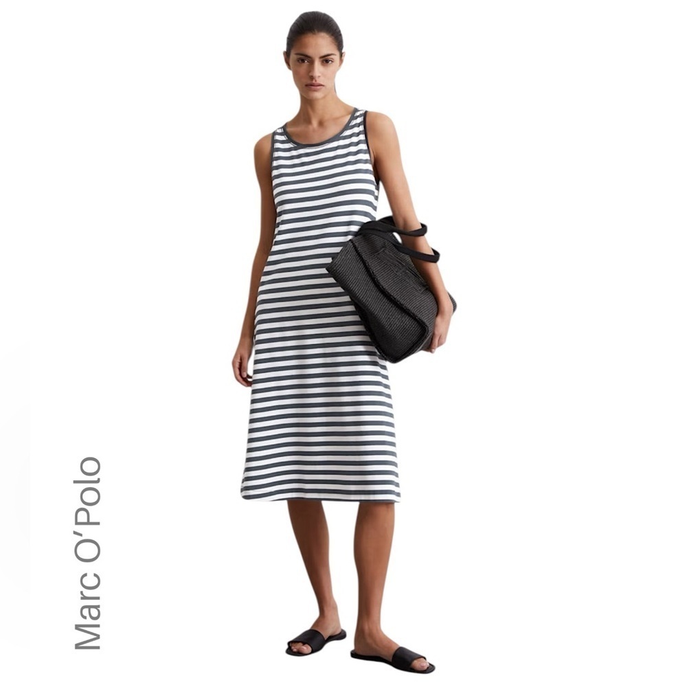 NWOT | STRIPED BLACK & OFF WHITE MIDI TANK DRESS COTTON MODAL JERSEY | SIZE: 36
